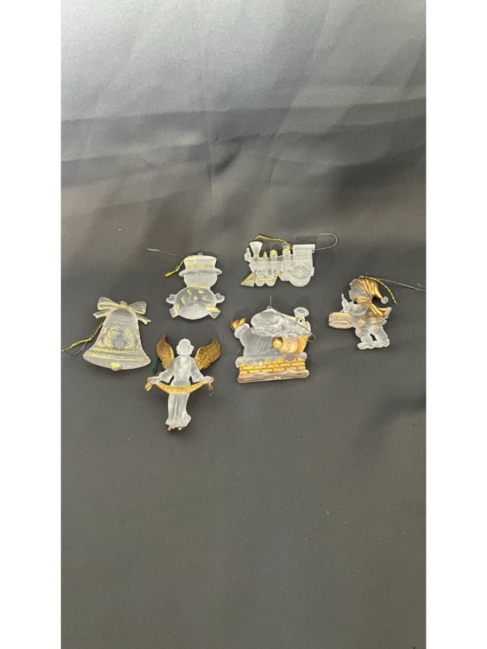 Set Of 6 Frosted Gold-Accented Christmas Ornaments Featuring Angel Santa Bell Sn